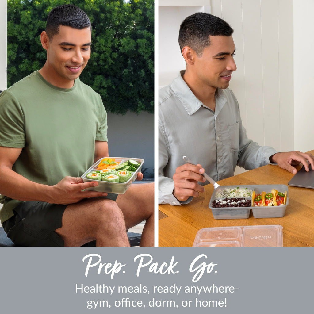 Bentgo Prep - 20-Piece 3-Compartment Reusable Meal Prep Containers with Lids, PFAS & BPA Free Materials, Durable, Microwave, Freezer, & Dishwasher Safe To Go Food Storage (Silver)