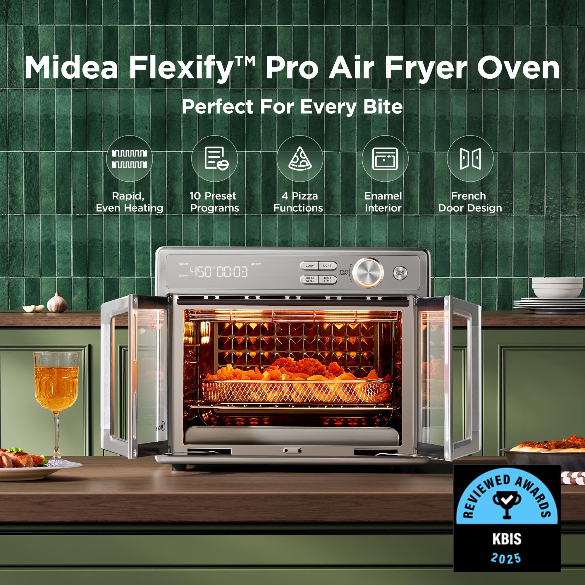 Midea Flexify Pro French Door Air Fryer Toaster Oven, Premium Cooking Experience with Precision Heat, Easy-Clean Enamel Interior & Modern Control, 26.4 QT