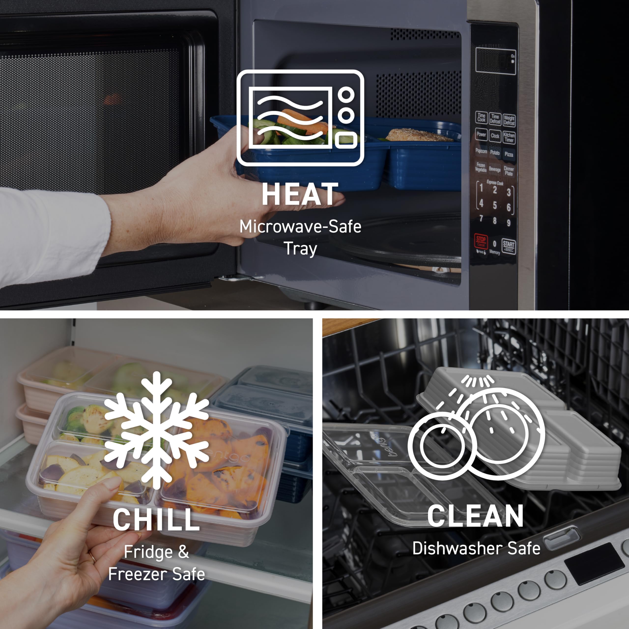 Bentgo Prep - 20-Piece 3-Compartment Reusable Meal Prep Containers with Lids, PFAS & BPA Free Materials, Durable, Microwave, Freezer, & Dishwasher Safe To Go Food Storage (Stone Gray)
