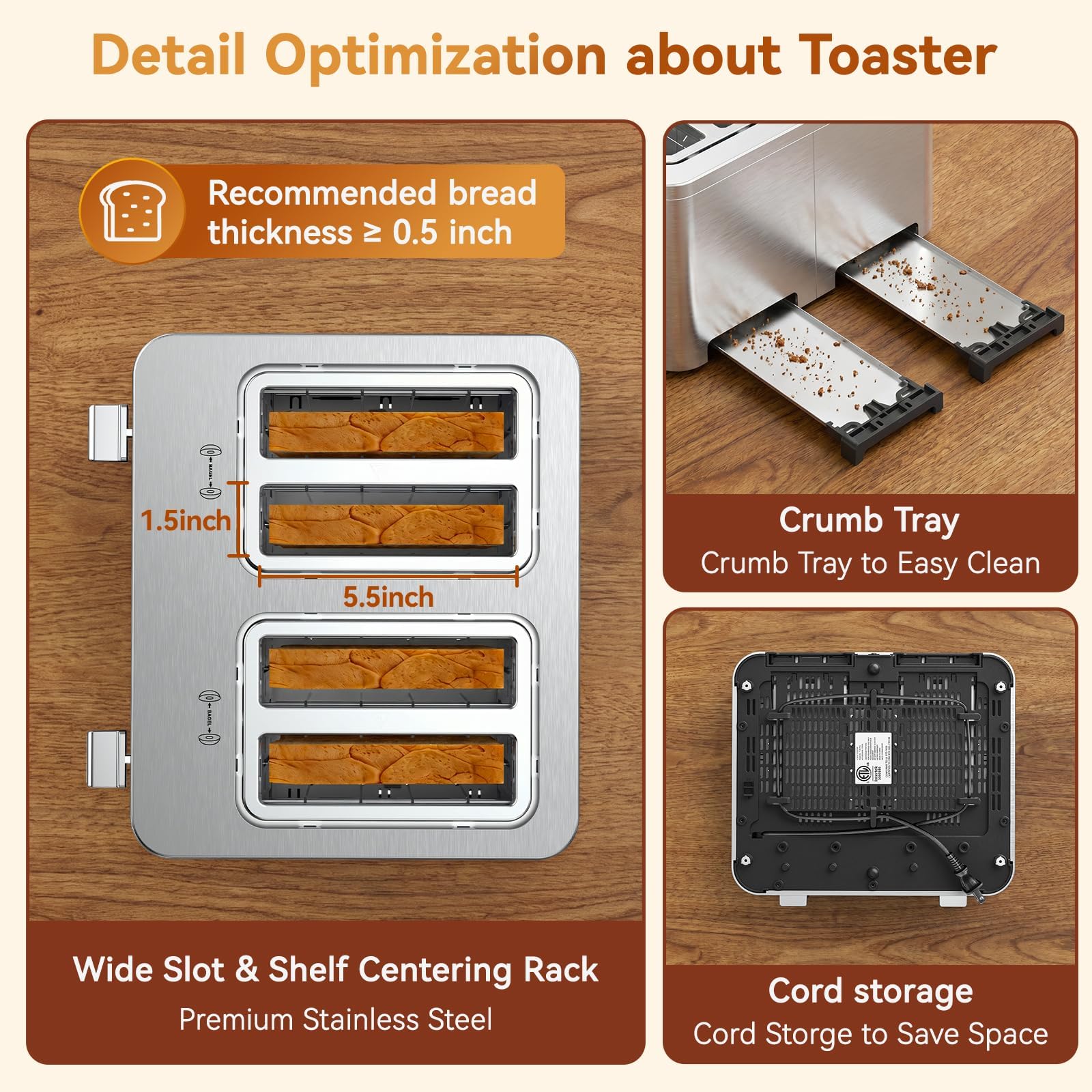 Mecity 4 Slice Touchscreen Toaster, 6 Bread Modes & 6 Browning Levels, Dual Touch Control Wide Slot Stainless Steel Electric Toaster with Memory, Defrost, 3-Min Auto Shutoff for White, Bagels, Waffles