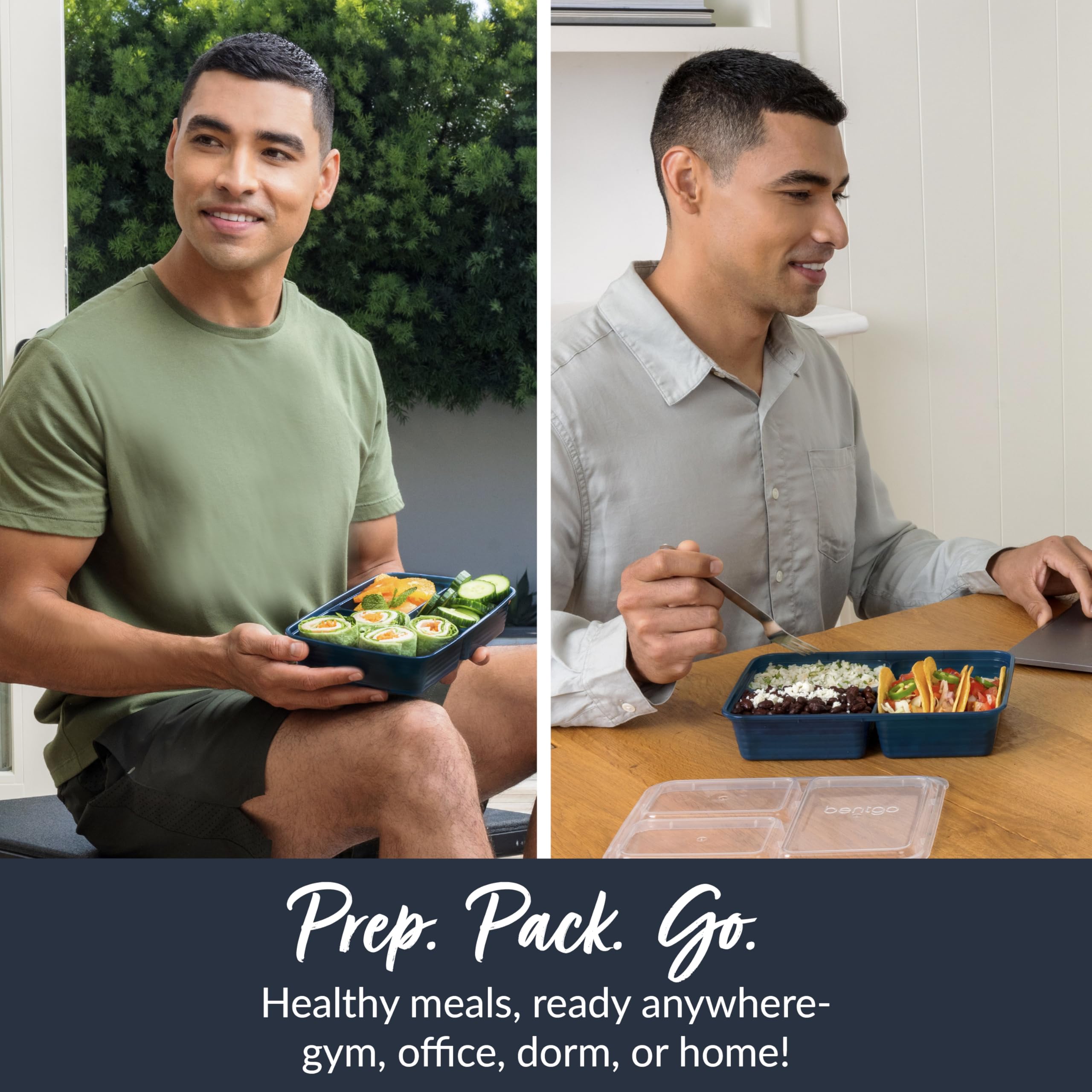 Bentgo Prep - 20-Piece 3-Compartment Reusable Meal Prep Containers with Lids, PFAS & BPA Free Materials, Durable, Microwave, Freezer, & Dishwasher Safe To Go Food Storage (Navy Blue)