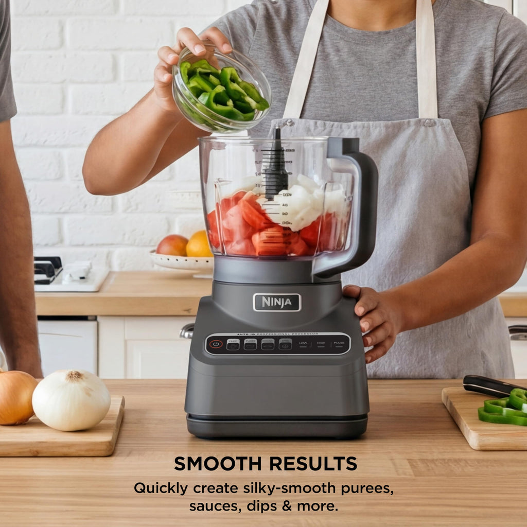 Ninja Food Processor, Professional Plus, 1000 Peak Watts, 4 Functions for Chopping, Slicing, Purees & Dough with 9-Cup Processor Bowl, 3 Blades, Food Chute & Pusher, Grey, BN601