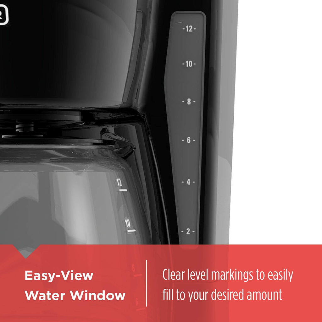 BLACK+DECKER 12-Cup Digital Coffee Maker, Programmable, Washable Basket Filter, Sneak-A-Cup, Auto Brew, Water Window, Keep Hot Plate, Black