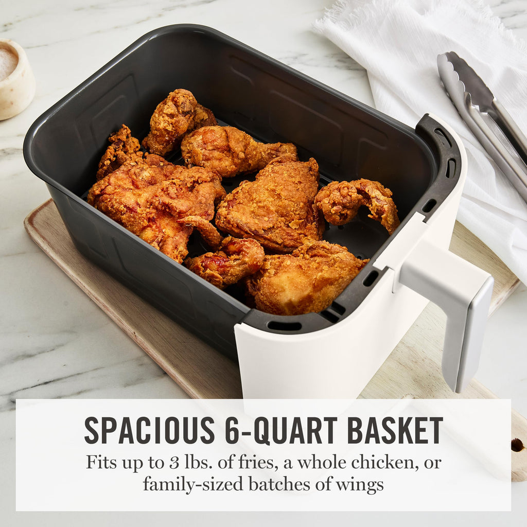 Martha Stewart 6QT Air Fryer, 6-in-1, Bake, Broil, Roast, Air Fry, Dehydrate, Reheat, Ceramic Non-Stick Basket, Crispy Results Fast, 400°F Max Temp, Shake Reminder, Linen Cream