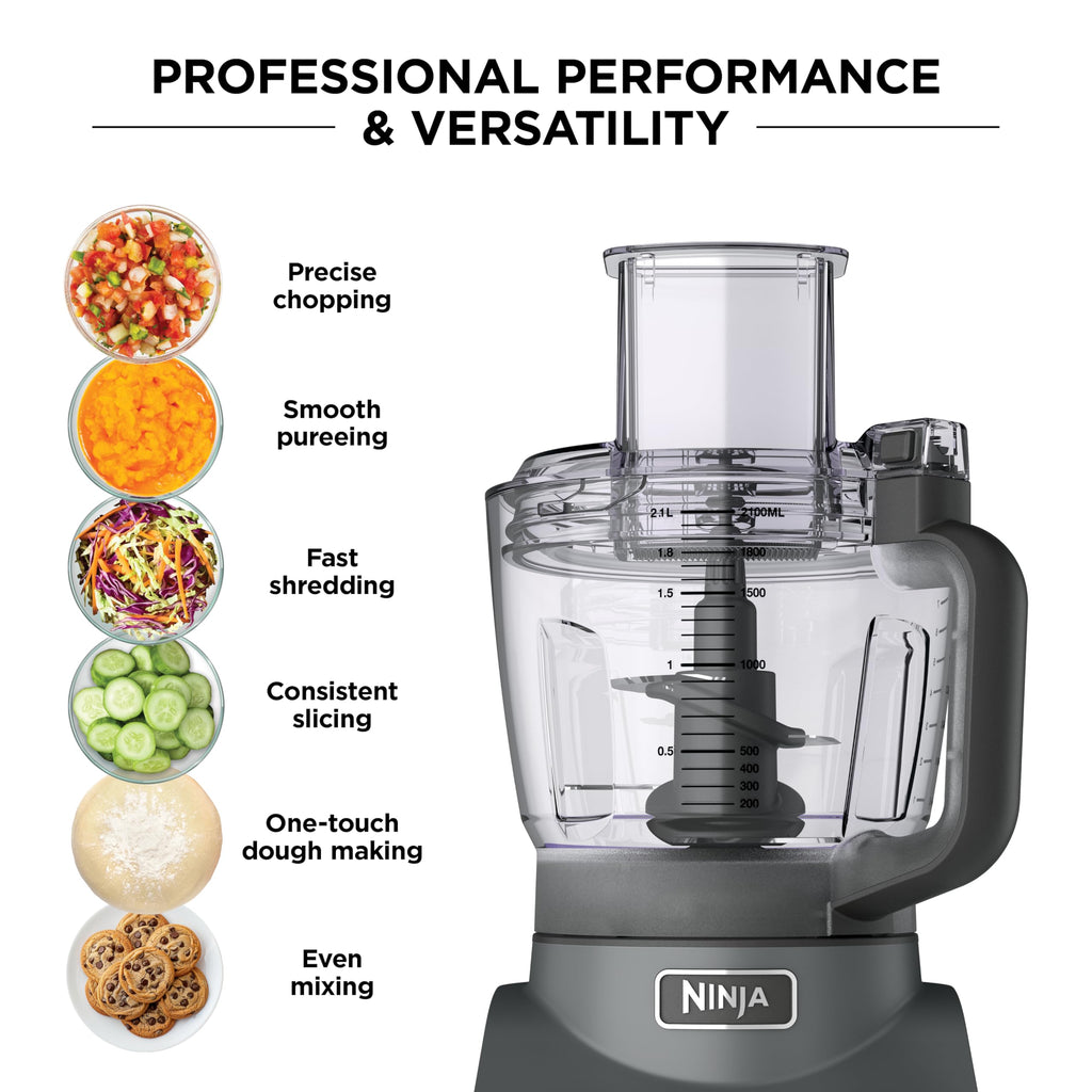 Ninja Food Processor, Professional Plus, 1000 Peak Watts, 4 Functions for Chopping, Slicing, Purees & Dough with 9-Cup Processor Bowl, 3 Blades, Food Chute & Pusher, Grey, BN601