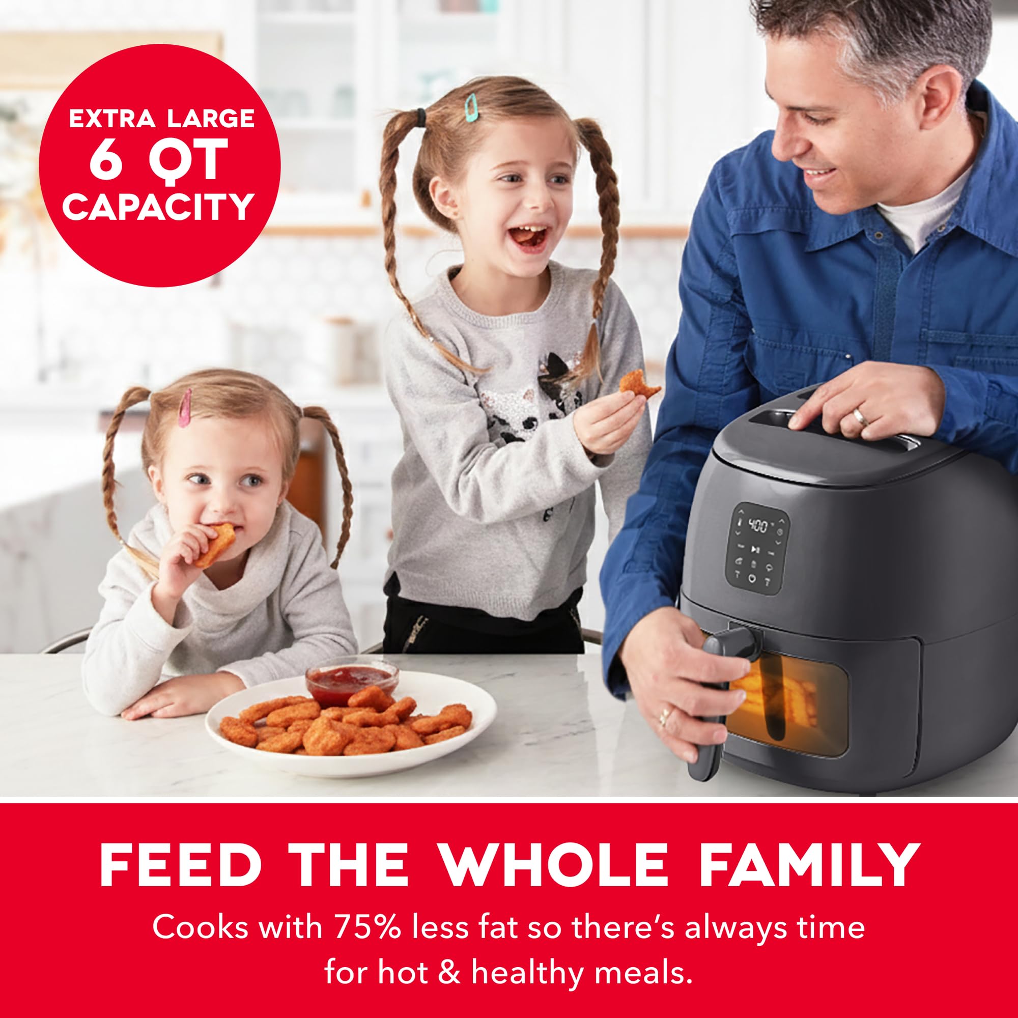Dash 6QT Infrared Digital Air Fryer - Safe Ceramic Nonstick, Basket Style, Viewing Window, Custom Presets & Auto Shake Reminder - Dishwasher Safe Parts, 6 Quart Family-Size Air Fryer