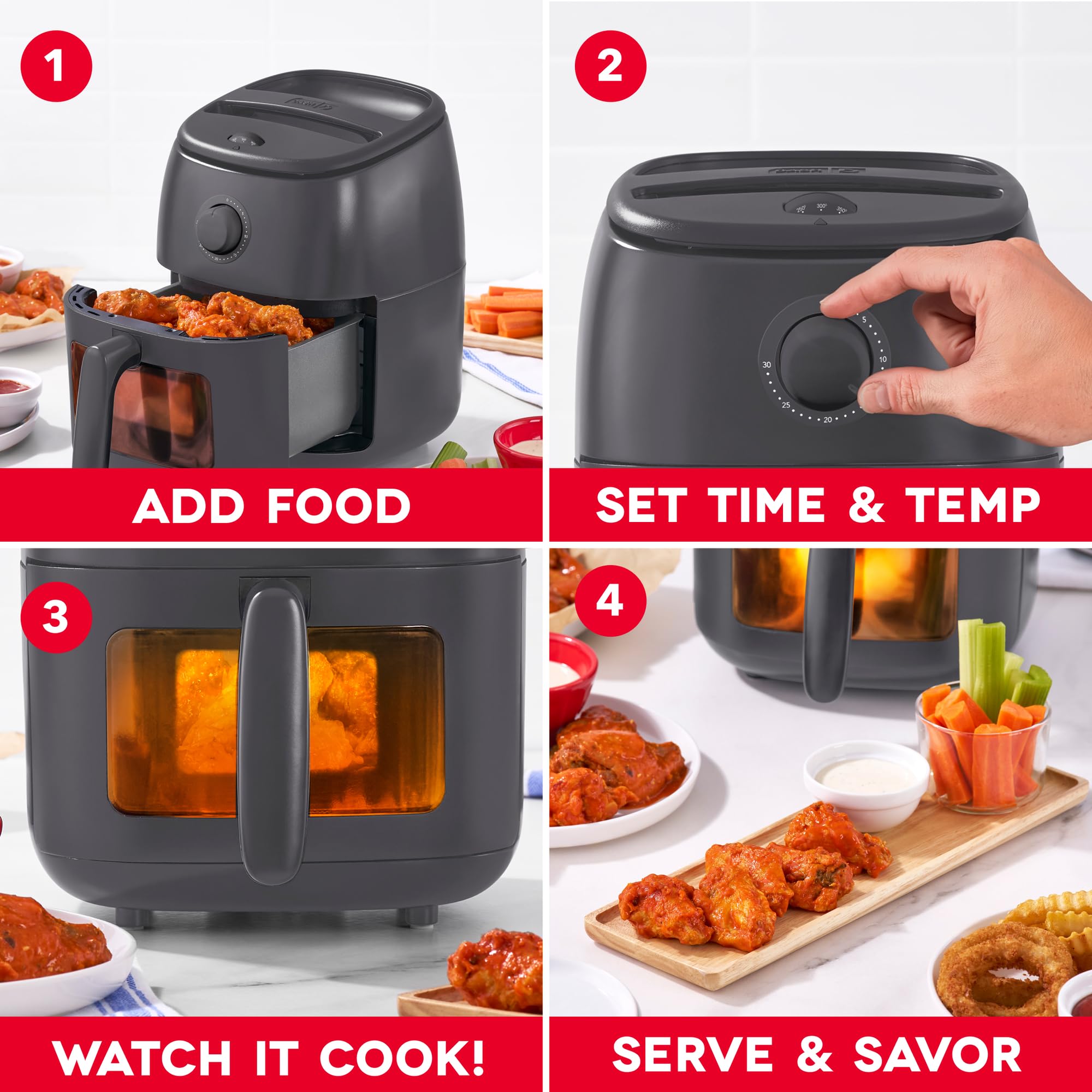 Dash 2.6QT Infrared Small Analog Air Fryer - Compact Mini Air Fryer with Ceramic Nonstick Coating, Viewing Window, Easy Dial Controls & Cool-Touch Handle - Dishwasher Safe Parts