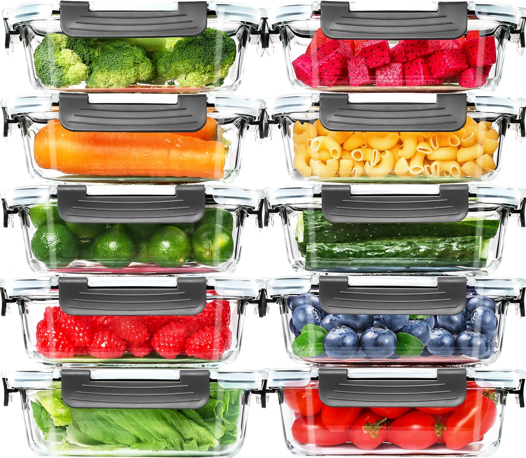 Skroam 10 Pack Glass Meal Prep Containers, 22 OZ Glass Airtight Food Storage Containers with Lids, Pantry Kitchen Storage Containers for Lunch, Food Storage, Meal Prep, Lunch Bento Boxes