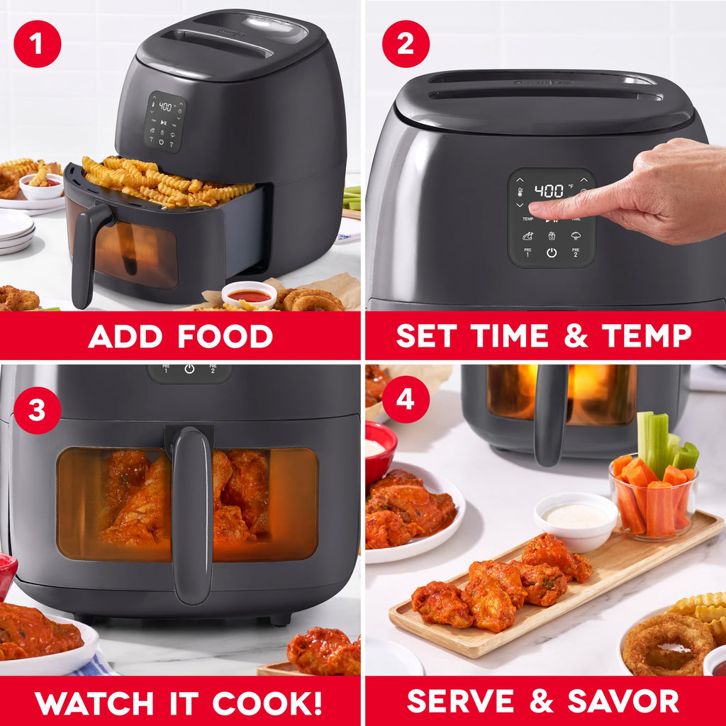 Dash 6QT Infrared Digital Air Fryer - Safe Ceramic Nonstick, Basket Style, Viewing Window, Custom Presets & Auto Shake Reminder - Dishwasher Safe Parts, 6 Quart Family-Size Air Fryer