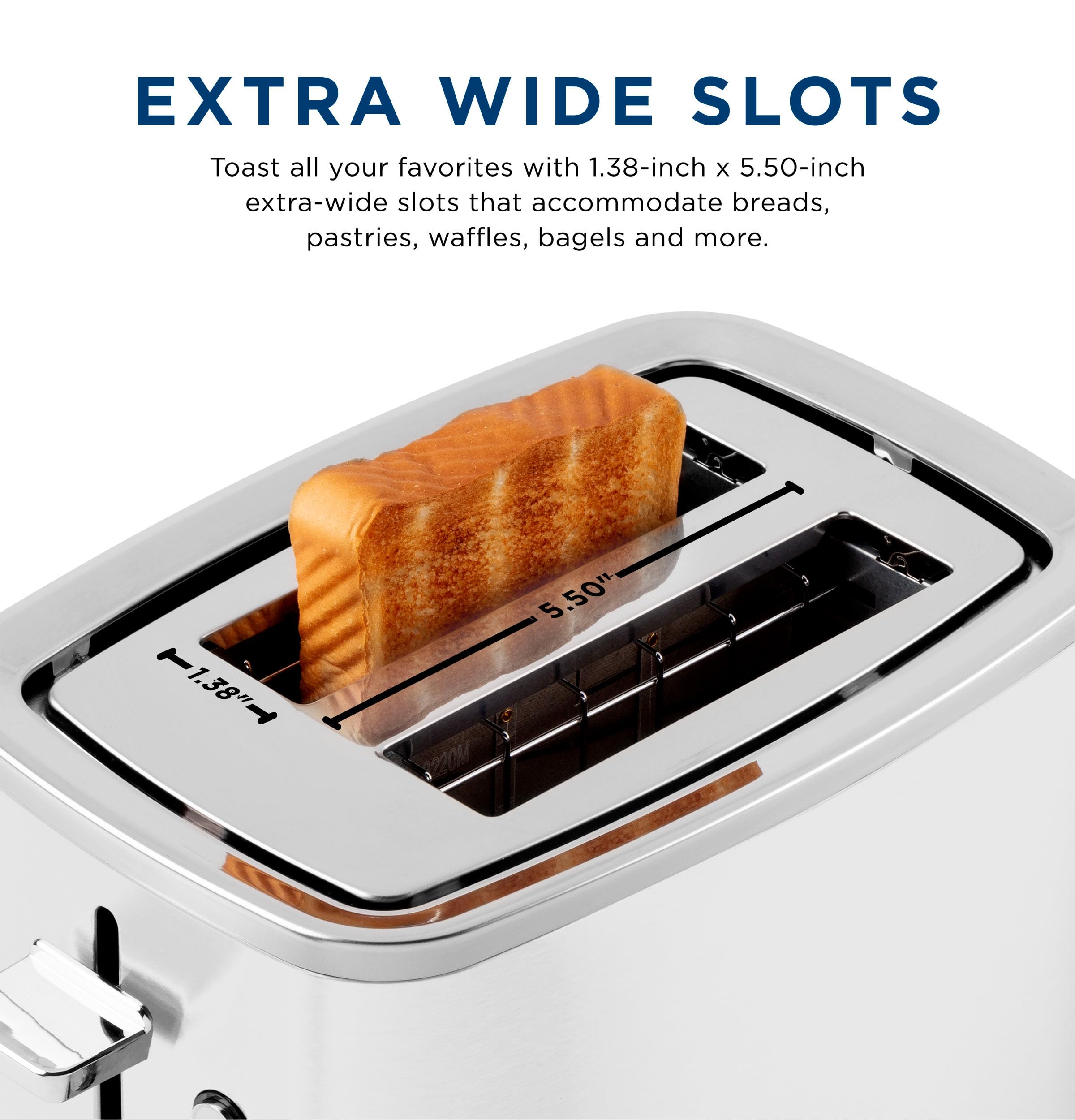 GE 2 Slice Toaster, Extra Wide Slots for Toasting Bagels, Breads, Waffles & More, 7 Adjustable Shade Settings, Removable Crumb Tray, Countertop Kitchen Essentials, 850 Watts, White