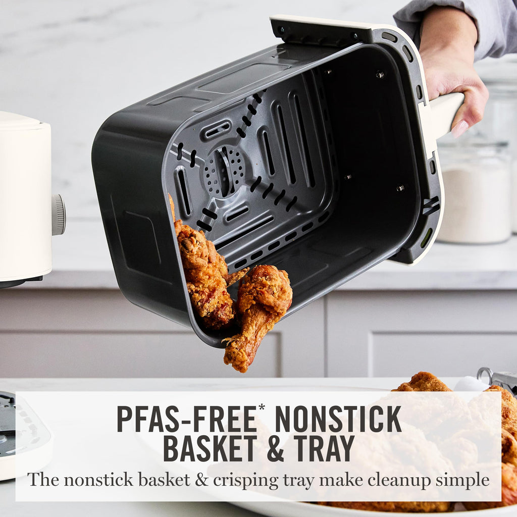 Martha Stewart 6QT Air Fryer, 6-in-1, Bake, Broil, Roast, Air Fry, Dehydrate, Reheat, Ceramic Non-Stick Basket, Crispy Results Fast, 400°F Max Temp, Shake Reminder, Linen Cream