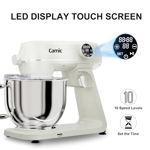 8.45 QT All Metal Stand Mixer,10 Speed Large Capacity Kitchen Mixer with Digital Timer & Tilt-Head, Electric Mixer with Whisk Dough Hook Mixing Beater for Baking,Cakes,Cookie,Bread,Salad (White) - My Kitchen Products