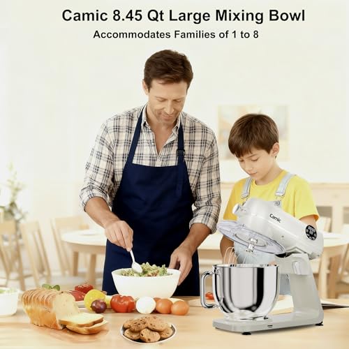 8.45 QT All Metal Stand Mixer,10 Speed Large Capacity Kitchen Mixer with Digital Timer & Tilt-Head, Electric Mixer with Whisk Dough Hook Mixing Beater for Baking,Cakes,Cookie,Bread,Salad (White) - My Kitchen Products