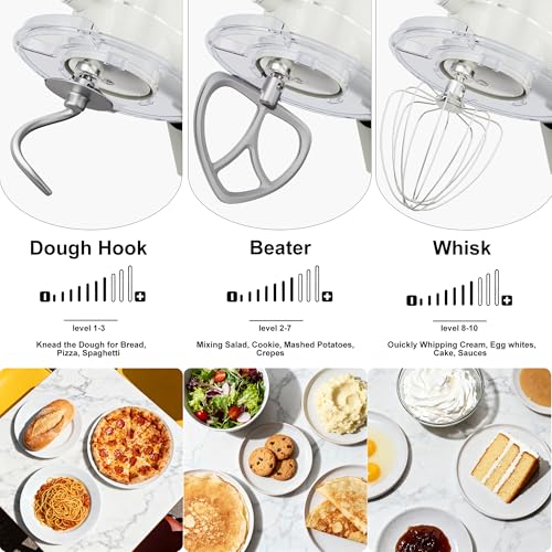8.45 QT All Metal Stand Mixer,10 Speed Large Capacity Kitchen Mixer with Digital Timer & Tilt-Head, Electric Mixer with Whisk Dough Hook Mixing Beater for Baking,Cakes,Cookie,Bread,Salad (White) - My Kitchen Products