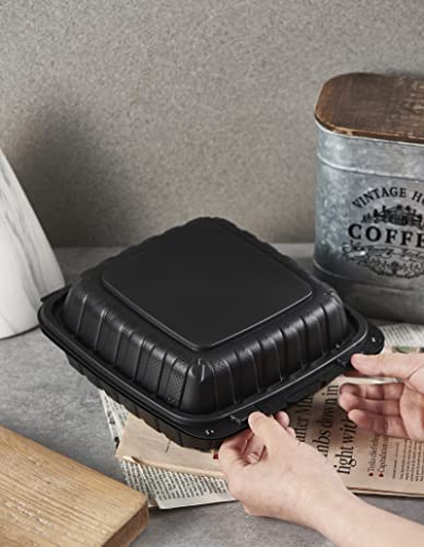 8X8" 3-Compartment 50-Pack Plastic Clamshell Takeout Food Trays Heavy Duty Togo Disposable Box For Pasta Salad Sandwich Carryout Meal Prep Packaging Catering Hinged Containers With Secure Snap Lid - My Kitchen Products