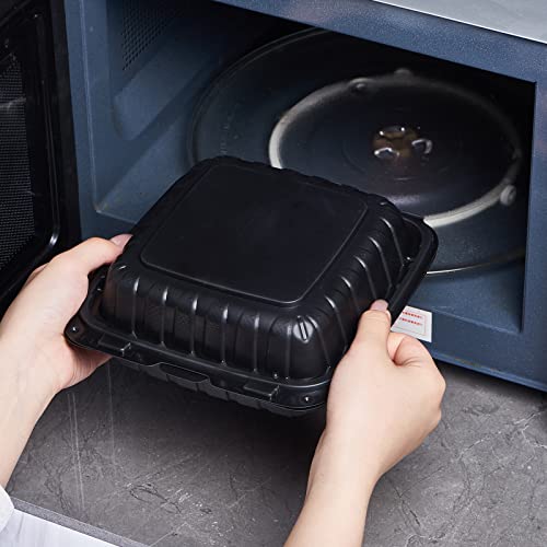 8X8" 3-Compartment 50-Pack Plastic Clamshell Takeout Food Trays Heavy Duty Togo Disposable Box For Pasta Salad Sandwich Carryout Meal Prep Packaging Catering Hinged Containers With Secure Snap Lid - My Kitchen Products