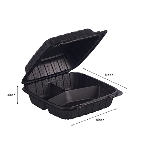 8X8" 3-Compartment 50-Pack Plastic Clamshell Takeout Food Trays Heavy Duty Togo Disposable Box For Pasta Salad Sandwich Carryout Meal Prep Packaging Catering Hinged Containers With Secure Snap Lid - My Kitchen Products