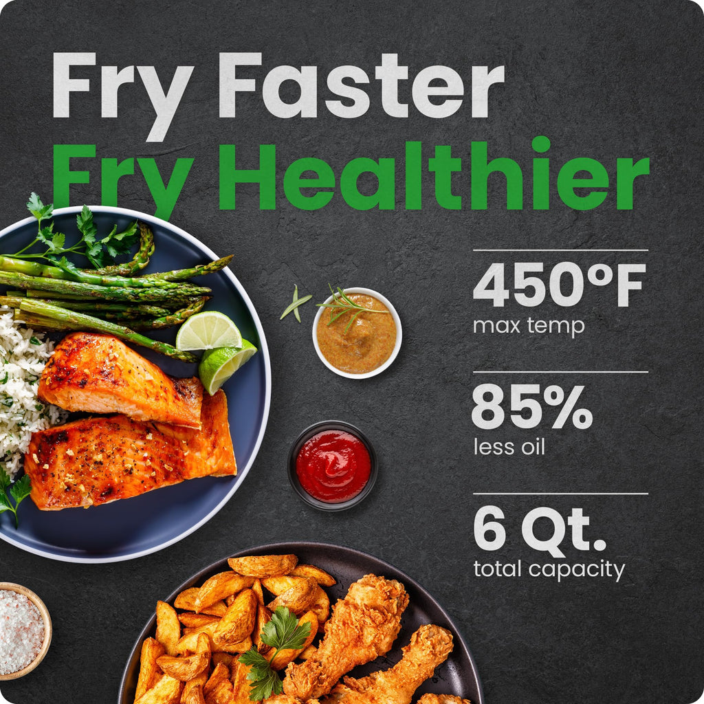 Chefman Air Fryer – 6 QT Compact Airfryer for Quick & Easy Meals, Features Hi-Fry Technology for Extra Crisp, Easy-View Window, Touch Controls with 4 Presets, Nonstick & Dishwasher Safe Basket - Black