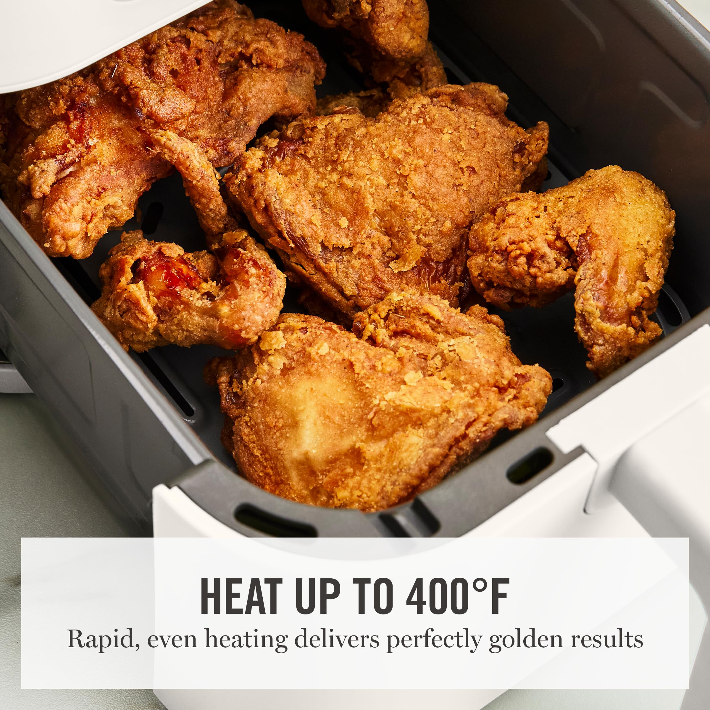 Martha Stewart 6QT Air Fryer, 6-in-1, Bake, Broil, Roast, Air Fry, Dehydrate, Reheat, Ceramic Non-Stick Basket, Crispy Results Fast, 400°F Max Temp, Shake Reminder, Linen Cream