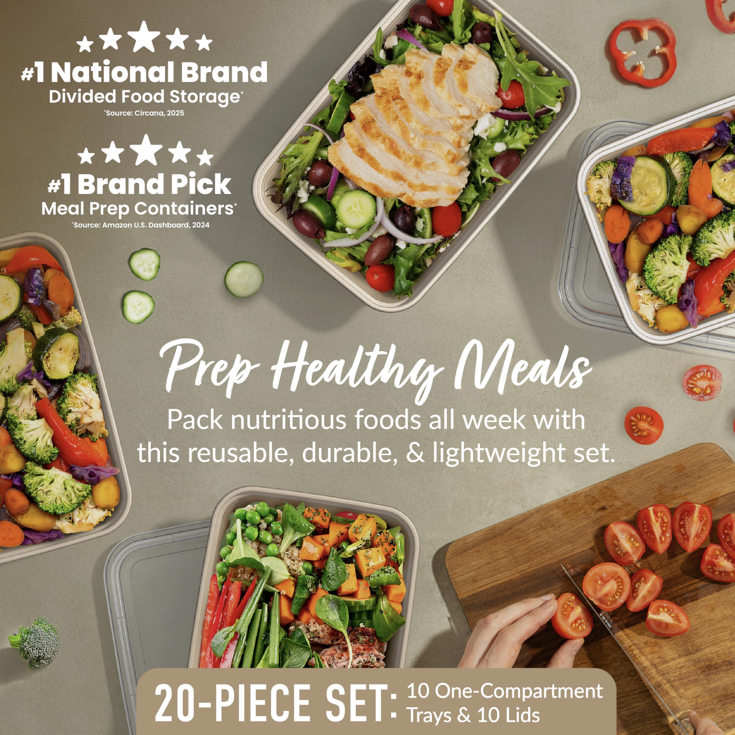Bentgo Prep - 20-Piece 1-Compartment Reusable Meal Prep Containers with Lids, PFAS & BPA Free Materials, Durable, Microwave, Freezer, & Dishwasher Safe To Go Food Storage (Gold)
