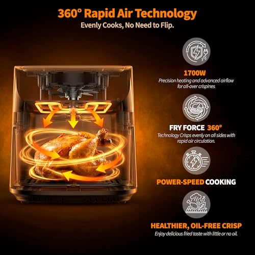 9.5Qt Large Air Fryer Oven, Airfryer Toaster Oven Combo, Non Toxic Stainless Steel Air Fryer with Window, XL Capacity Basket Style Airfryer for Family, Easy Dual Knob Control, Black - My Kitchen Products