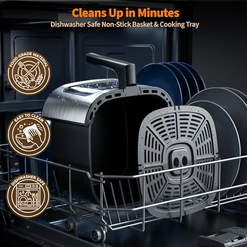 9.5Qt Large Air Fryer Oven, Airfryer Toaster Oven Combo, Non Toxic Stainless Steel Air Fryer with Window, XL Capacity Basket Style Airfryer for Family, Easy Dual Knob Control, Black - My Kitchen Products