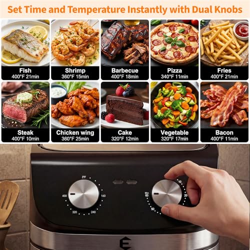 9.5Qt Large Air Fryer Oven, Airfryer Toaster Oven Combo, Non Toxic Stainless Steel Air Fryer with Window, XL Capacity Basket Style Airfryer for Family, Easy Dual Knob Control, Black - My Kitchen Products