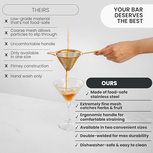 A Bar Above Stainless Steel Fine Mesh Cocktail Strainer, 304 Conical Sieve with Ergonomic Handle, Rustproof Bartender Tool for Double-Straining Tea, Coffee, Kombucha, and Culinary Prep - My Kitchen Products