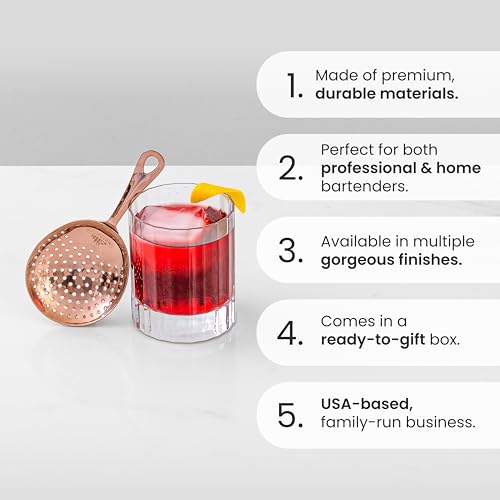 A Bar Above Stainless Steel Julep Strainer, 304 Metal Cocktail Sieve for Spirit-Forward Drinks, Rounded Handle Bartender Tool for Mixing Glasses and Shakers, Professional-Grade Drink Strainer - My Kitchen Products