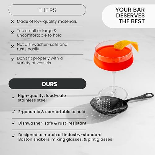 A Bar Above Stainless Steel Julep Strainer, 304 Metal Cocktail Sieve for Spirit-Forward Drinks, Rounded Handle Bartender Tool for Mixing Glasses and Shakers, Professional-Grade Drink Strainer - My Kitchen Products