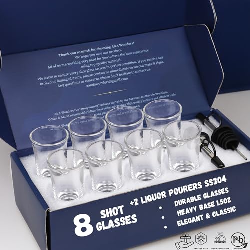A&A Wonders 1.5 Oz Shot Glasses Set Of 8 With Heavy Base - Shot Glass Set, Weighted shotglass - For Vodka Tequila Shot Glasses Gift Box (Set of 8) - My Kitchen Products