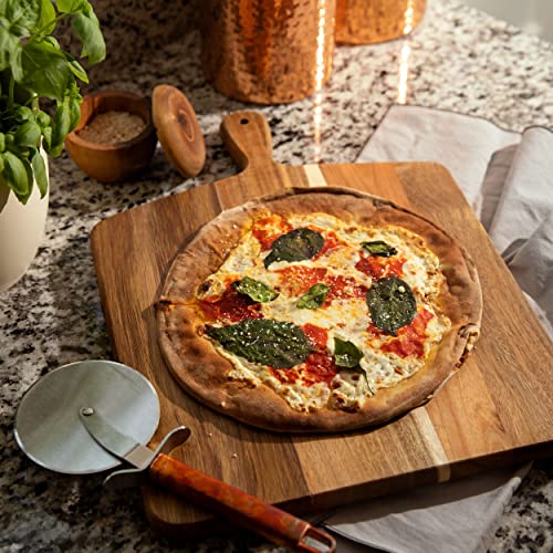 Acacia Wood Cutting Board and Chopping Board with Handle for Meat, Cheese Board, Vegetables, Bread, and Charcuterie - Decorative Wooden Serving Board for Kitchen and Dining Room, Large 17" x 13" - My Kitchen Products