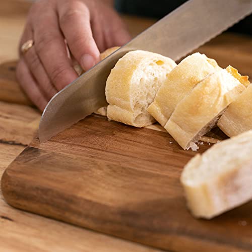 Acacia Wood Cutting Board and Chopping Board with Handle for Meat, Cheese Board, Vegetables, Bread, and Charcuterie - Decorative Wooden Serving Board for Kitchen and Dining Room, Large 17" x 13" - My Kitchen Products
