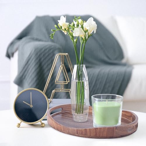 Acacia Wood Serving Tray with Handles - 17"x13" Round, Decorative Ottoman Tray for Living Room, Coffee Table, Breakfast in Bed, Candle Display - My Kitchen Products