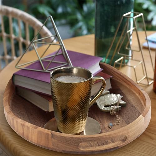 Acacia Wood Serving Tray with Handles - 17"x13" Round, Decorative Ottoman Tray for Living Room, Coffee Table, Breakfast in Bed, Candle Display - My Kitchen Products