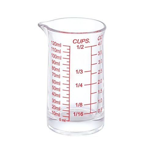 Ackers 4oz Glass Measuring Cup - Shot Glass with Ounce,Ml,Cups Markings for Kitchen & Bar(Red Line)