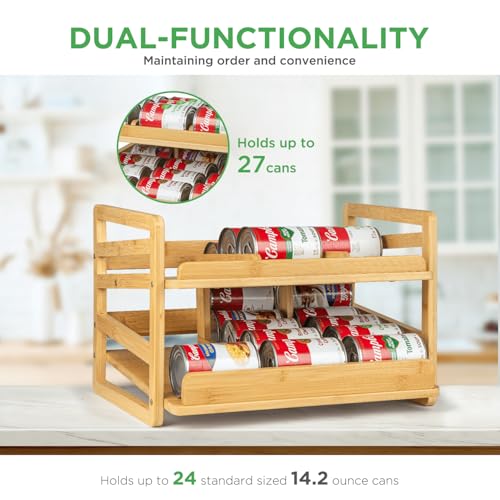 Aclema Bamboo Rolling Can Organizer for Pantry, Stackable 2 Tier Canned Food Organizer Rack for Storage, Kitchen Cabinet, Can Holders Dispensers for Pantry Up To 27 Cans - My Kitchen Products