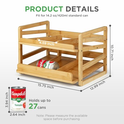 Aclema Bamboo Rolling Can Organizer for Pantry, Stackable 2 Tier Canned Food Organizer Rack for Storage, Kitchen Cabinet, Can Holders Dispensers for Pantry Up To 27 Cans - My Kitchen Products