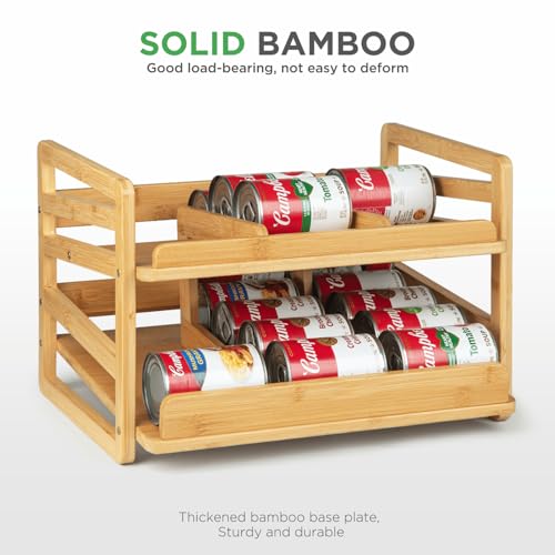 Aclema Bamboo Rolling Can Organizer for Pantry, Stackable 2 Tier Canned Food Organizer Rack for Storage, Kitchen Cabinet, Can Holders Dispensers for Pantry Up To 27 Cans - My Kitchen Products