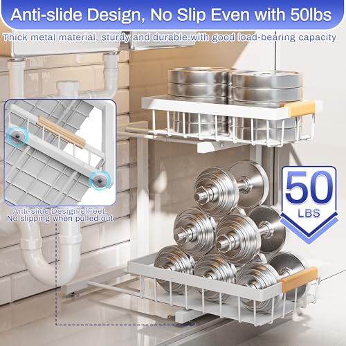 ADBIU 2 Pack Under Sink Organizers and Storage, Height Adjustable 2-Tier Pull Out Cabinet Organizer, Heavy Duty Slide Out Sink Shelf Drawer for Kitchen Bathroom Organization - My Kitchen Products