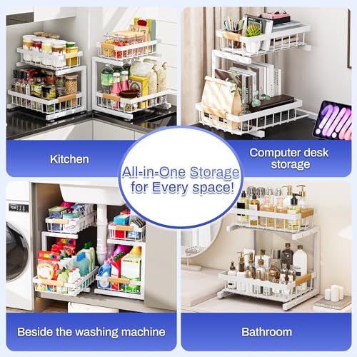 ADBIU 2 Pack Under Sink Organizers and Storage, Height Adjustable 2-Tier Pull Out Cabinet Organizer, Heavy Duty Slide Out Sink Shelf Drawer for Kitchen Bathroom Organization - My Kitchen Products
