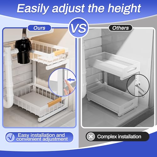 ADBIU 2 Pack Under Sink Organizers and Storage, Height Adjustable 2-Tier Pull Out Cabinet Organizer, Heavy Duty Slide Out Sink Shelf Drawer for Kitchen Bathroom Organization - My Kitchen Products