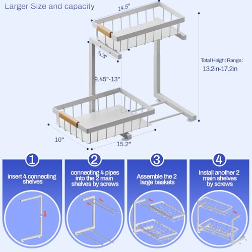 ADBIU 2 Pack Under Sink Organizers and Storage, Height Adjustable 2-Tier Pull Out Cabinet Organizer, Heavy Duty Slide Out Sink Shelf Drawer for Kitchen Bathroom Organization - My Kitchen Products