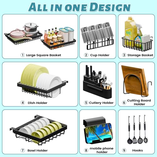 ADBIU Over The Sink Dish Drying Rack (Expandable Height and Length) Snap-On Design 2 Tier Large Dish Rack (27-40L x 12W x 32.5-37H (inches)) - My Kitchen Products