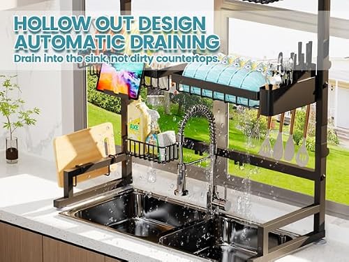 ADBIU Over The Sink Dish Drying Rack (Expandable Height and Length) Snap-On Design 2 Tier Large Dish Rack (27-40L x 12W x 32.5-37H (inches)) - My Kitchen Products