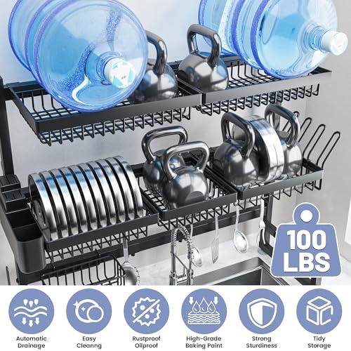 ADBIU Over The Sink Dish Drying Rack (Expandable Height and Length) Snap-On Design 2 Tier Large Dish Rack 31-39.4L x 12W x 34-38H inches - My Kitchen Products