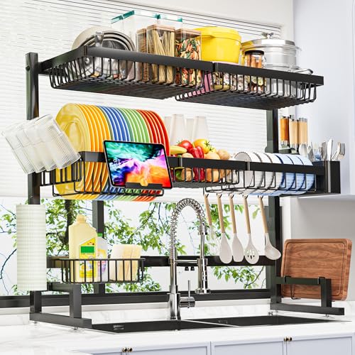 ADBIU Over The Sink Dish Drying Rack (Expandable Height and Length) Snap-On Design 2 Tier Large Dish Rack 31-39.4L x 12W x 34-38H inches - My Kitchen Products