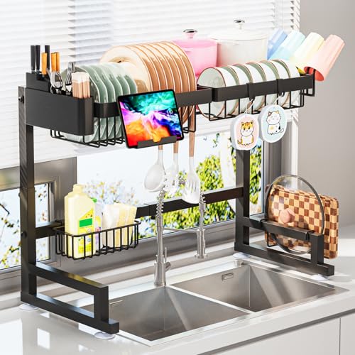 ADBIU Over The Sink Dish Drying Rack (Expandable Height and Length) Snap-On Design 2 Tier Large Dish Rack - My Kitchen Products
