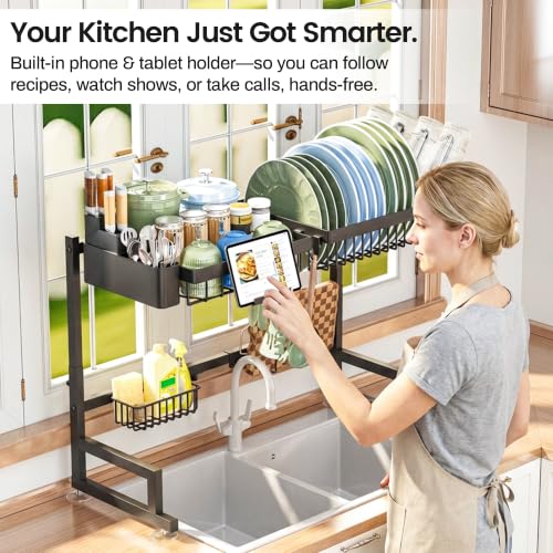 ADBIU Over The Sink Dish Drying Rack (Expandable Height and Length) Snap-On Design 2 Tier Large Dish Rack - My Kitchen Products
