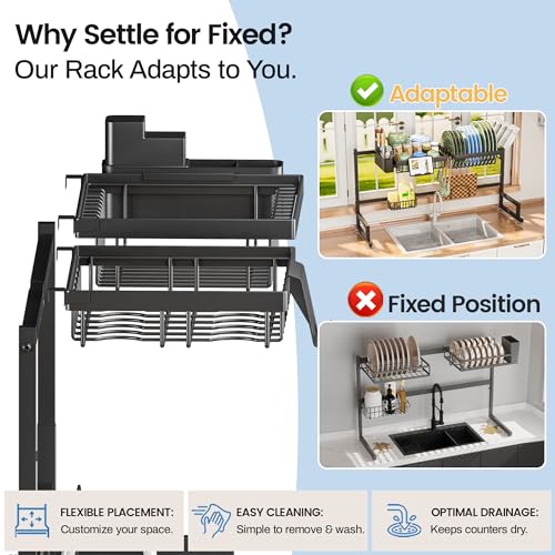 ADBIU Over The Sink Dish Drying Rack (Expandable Height and Length) Snap-On Design 2 Tier Large Dish Rack - My Kitchen Products